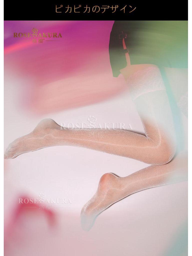 Luoying 7248 Ultra-Thin Shiny Black Jacquard Stockings with Silicone Grip