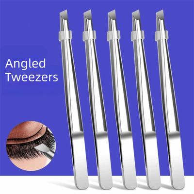 Stainless Steel Eyebrow Tweezers Flat Slant Tip High Precision False Eyelashes Tweezers Facial Hair Tweezers Beard Clip