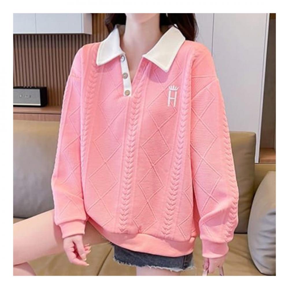 Navava Men Cable Knit Point Long Sleeve Collar Sweatshirt Nt1941