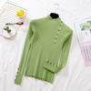 Women Autumn Knitted Slim Sweaters Solid Knitted Female Cotton Soft Elastic Color Pullovers Button Full Sleeve Turtleneck