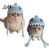 Crocheted Cat Hat Funny Shark Hat Pet with Braided Costume for Halloween Straps Soft Cute Knitted Cats Small Dogs Photography Props