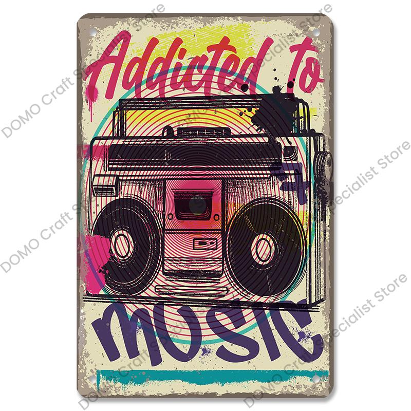 Retro Music Poster Metal Tin Signs Music CD Radio Guitar Singer Vintage Metal Plate Wall Decor Music Party Bar Club Living Room