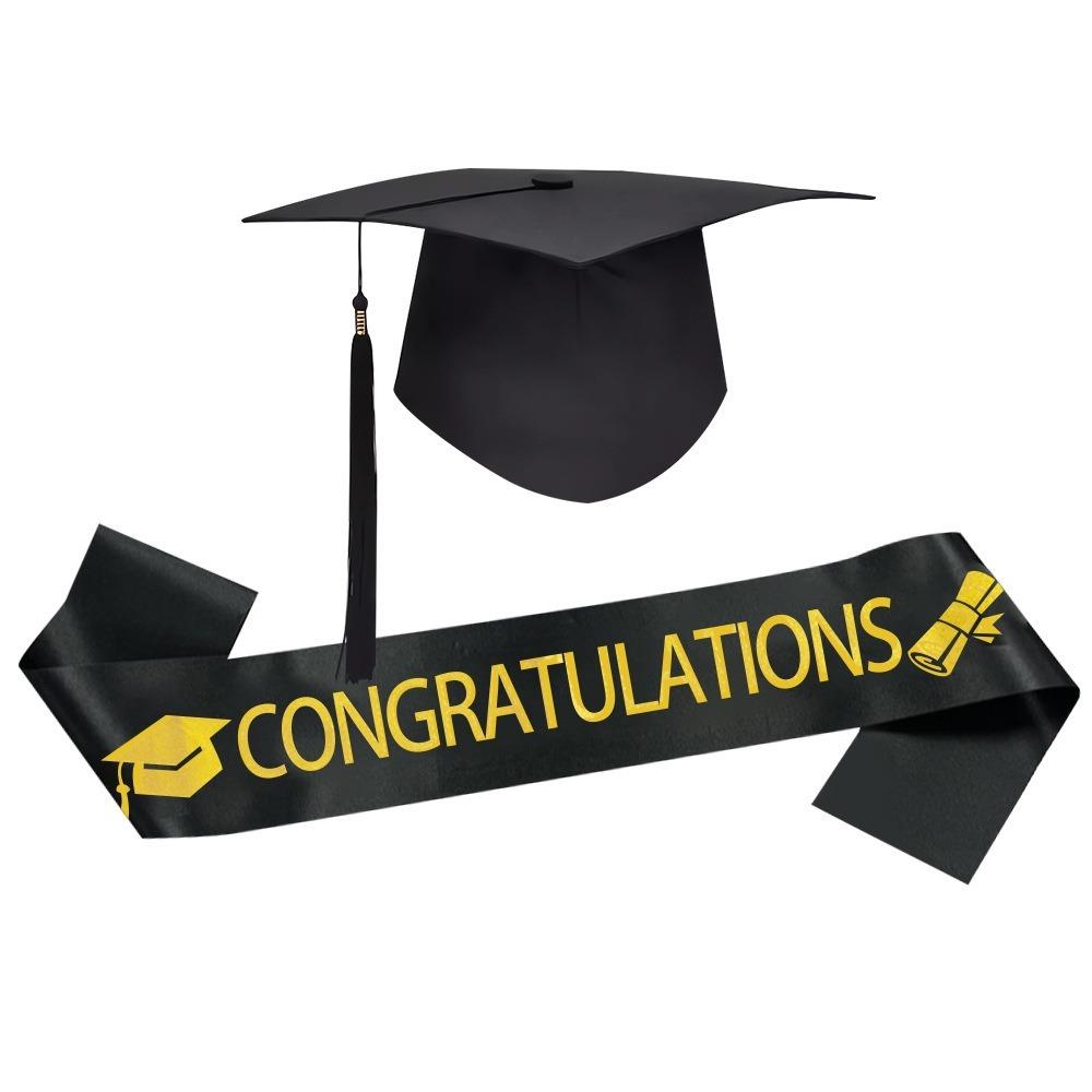 Black Graduation Cap Polyester Graduation Sash Bachelor Degree Graduation Tassel  Party Decorations