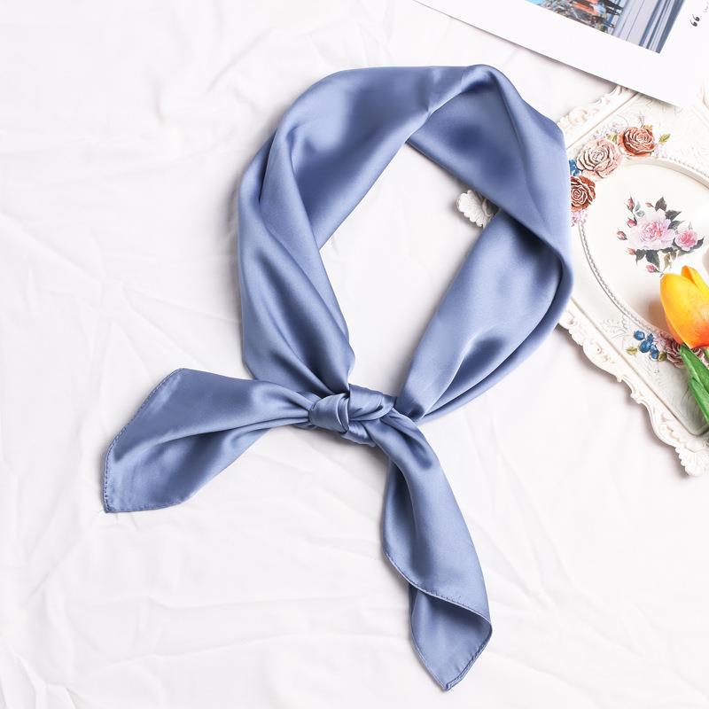 Simulated Silk Scarf Women'S 70 Square Scarf Solid Color Versatile Flight Attendant Professional Scarf Trendy High-End Sunscreen Headscarf