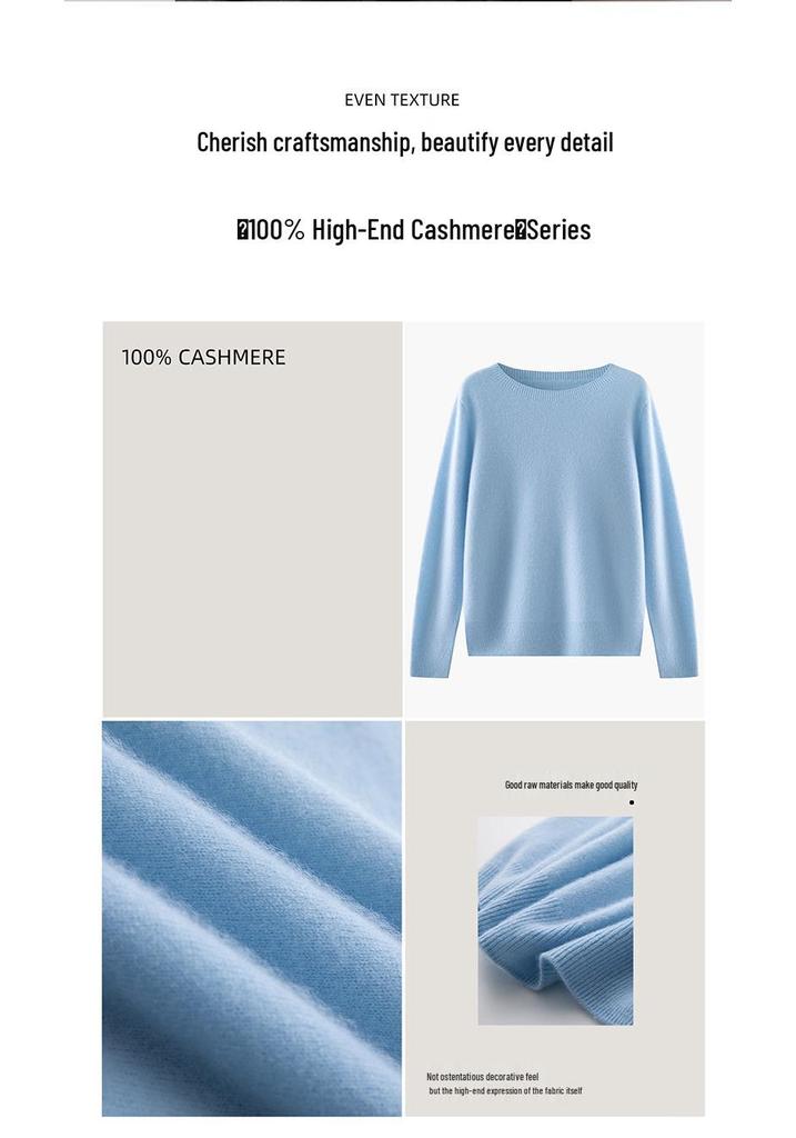 Pull en tricot uni à col rond 100 % cachemire pour femme