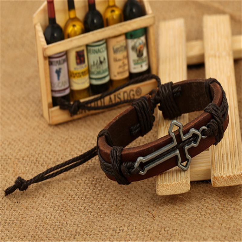 Cross-Shaped Handmade Cowhide Leather Bracelet