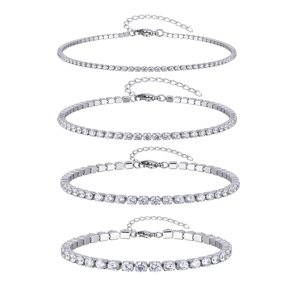 2/3/4/5mm Glänzendes Zirkon Tennis-Fußkettchen für Damen, 18K Vergoldetes Rostfreier Stahl Wasserdichtes Fußkettchen, Zartes Fußschmuckstück