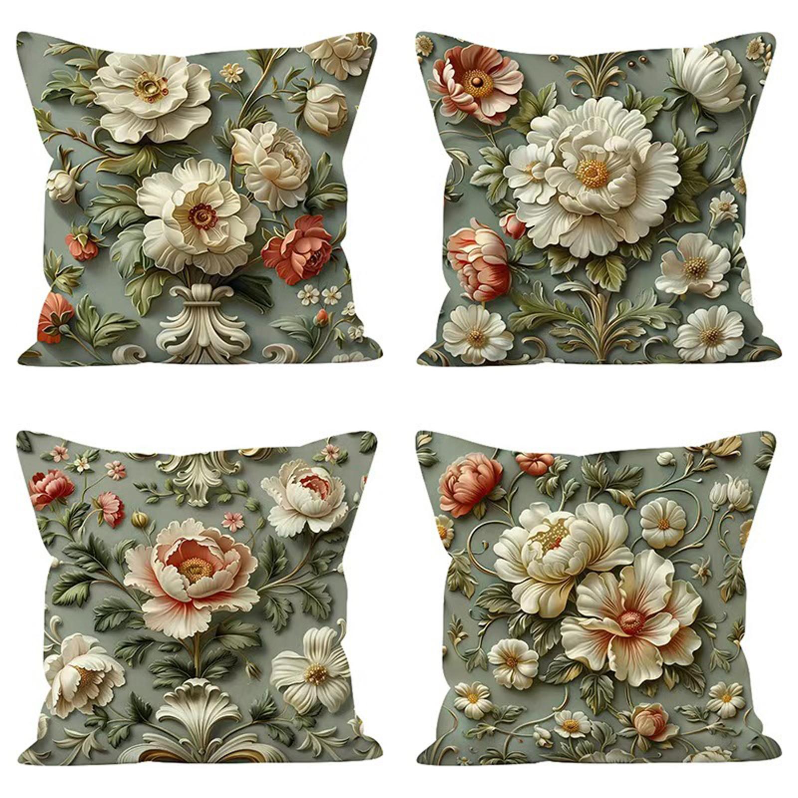 

Retro Floral Pillowcase, Creative Oil Painting And Carving Print Home Sofa Cushion Pillowcase One Size