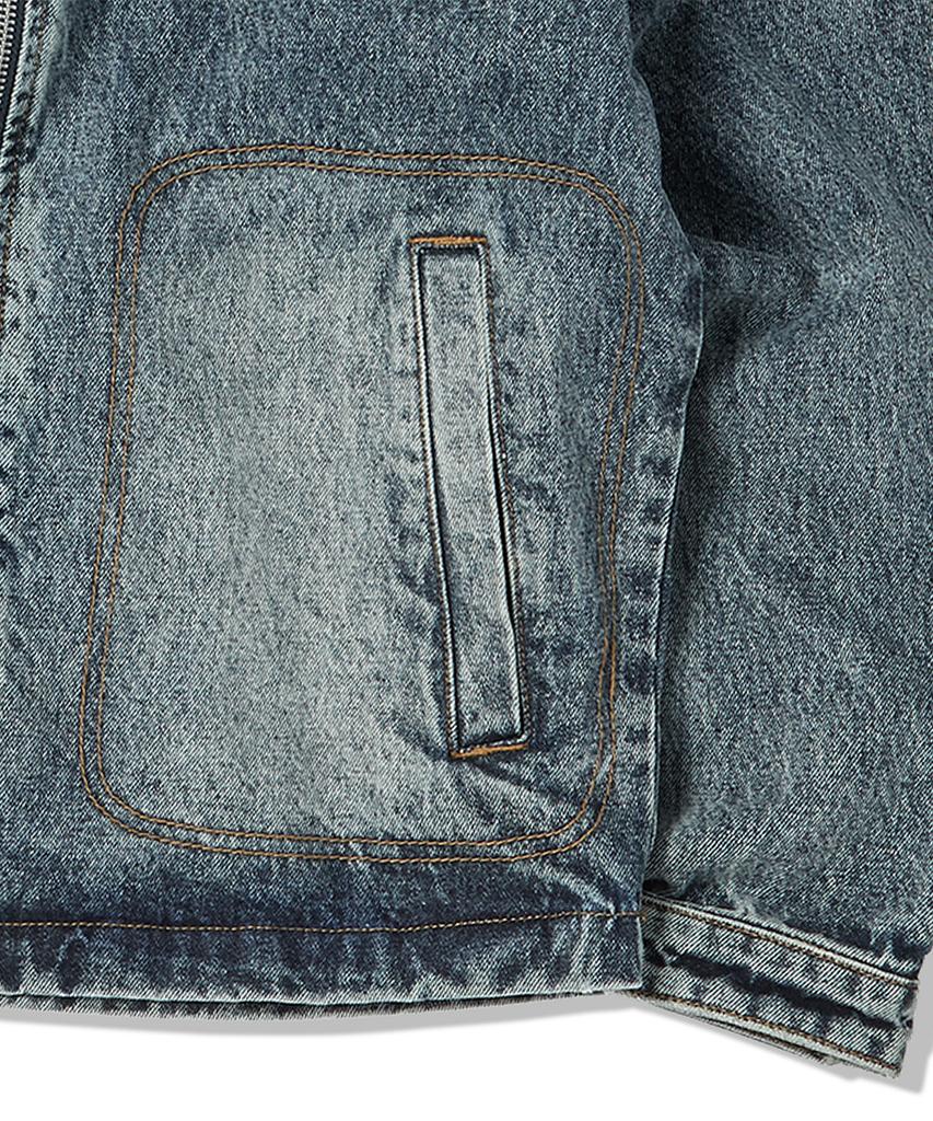Travel Skeleton Denim Zip-Up Jacket Indigo Blue