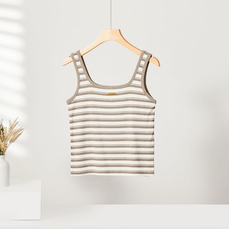 Women's Tank Top Square Neck T-shirt Striped Slim Fit Casual Top