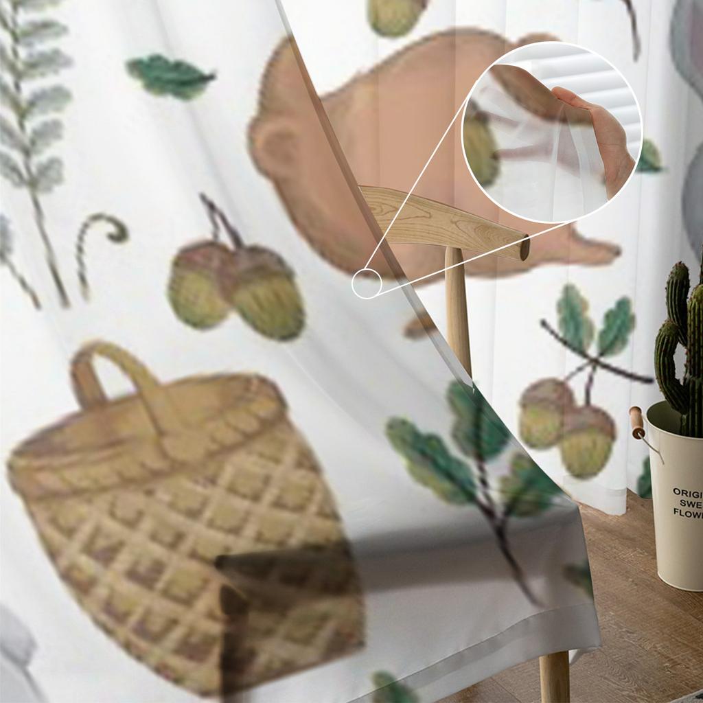 Niedźwiedź Królik Koszyk Paproć Żołądź Szyfonowe Zasłony Do Salonu Sypialni Kuchni Dekoracja Okna Voiles Tiulowe Zasłony