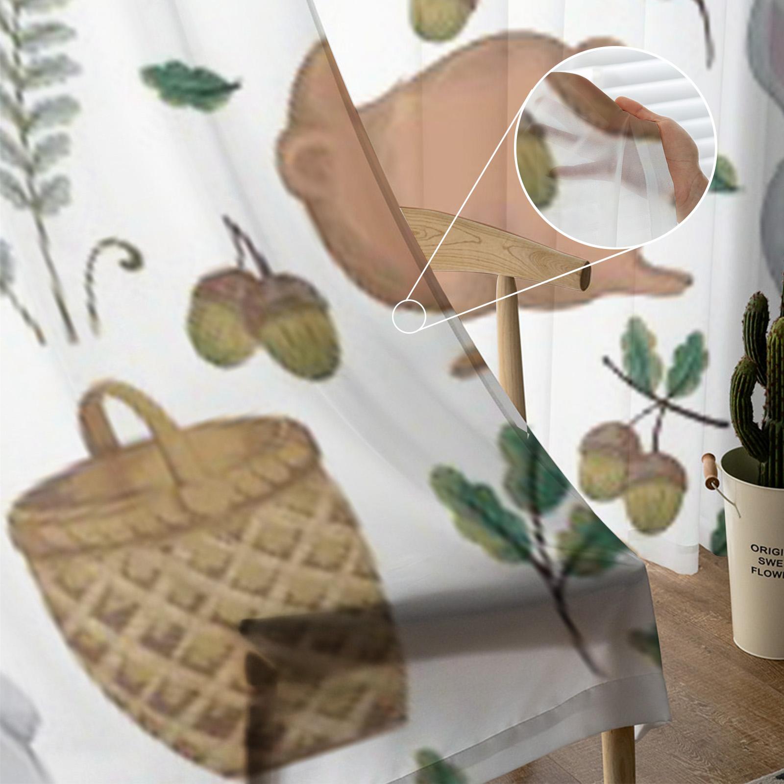 Медведь Кролик Корзина Папоротник Желудь Шифон Прозрачные Шторы для Гостиной Спальни — фото 5