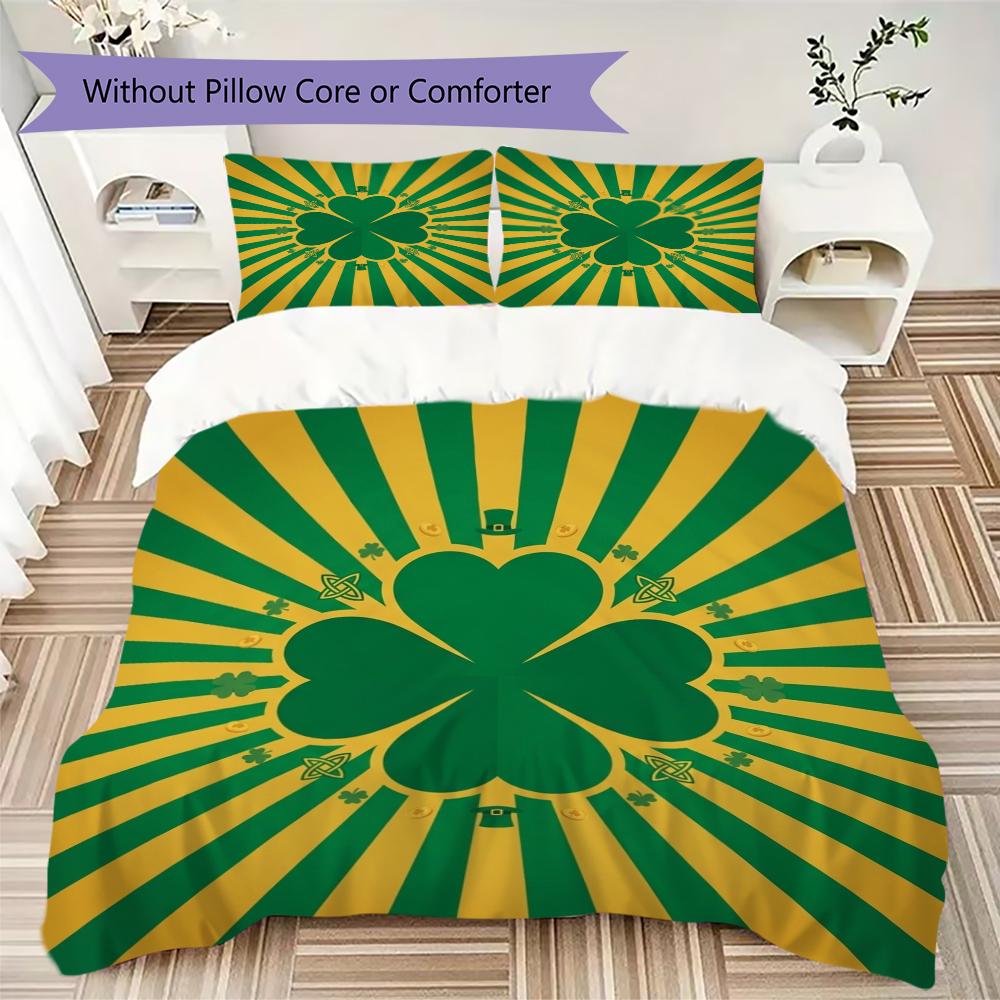 Leaf Clover Pattern Bedding uilt Set uilt Cover Pillowcase Home Decoration Birthday Gift (1 * duvet cover + 2 * pillowcase  without core)58