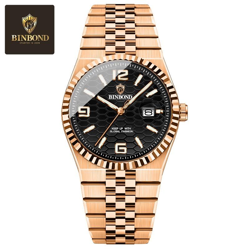 Orologio da uomo Binbang impermeabile luminoso con cinturino in acciaio, quadrante moda, orologio al quarzo