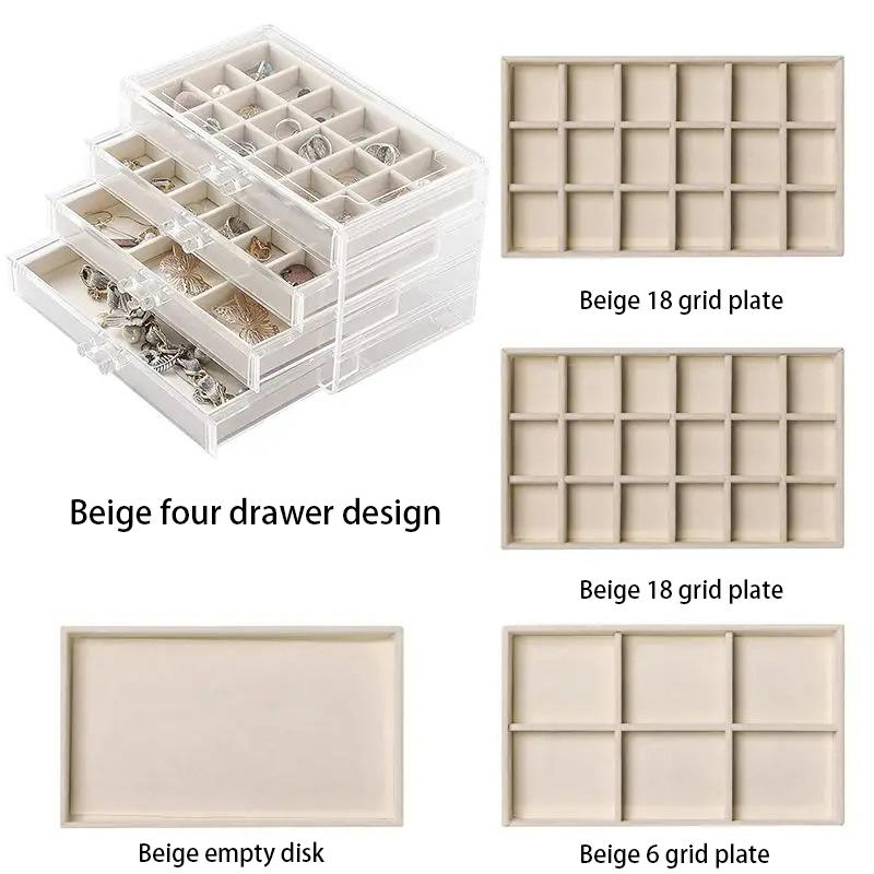 Transparent Acrylic Jewelry Box Organizer Velvet Drawer Jewelry Boxes Storage Ring Necklace Bracelet Earrings Display Stand Gift