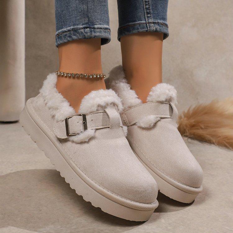 Mao Mao One-pedal Casual Snow Boots New Thick-soled Suede Cotton Shoes Round Head Muffin Bottom Suede