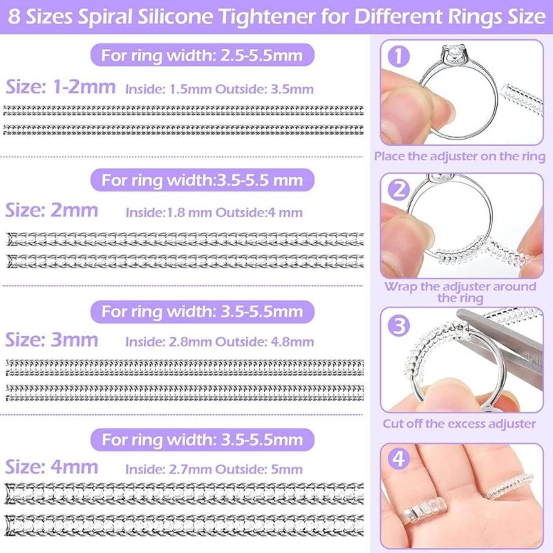 1 Set 4 Sizes Invisible Ring Size Adjuster for Loose Rings Clear Invisible Ring Resizer Jewelry Sizer Spirals Tightener