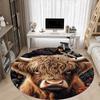 1PC Highland Cow Floral Office Round Area Rug, Indoor Mat Suitable ForOffice, Under Office Chairs Bedroom Living Room Home Decor, Room Deco G015