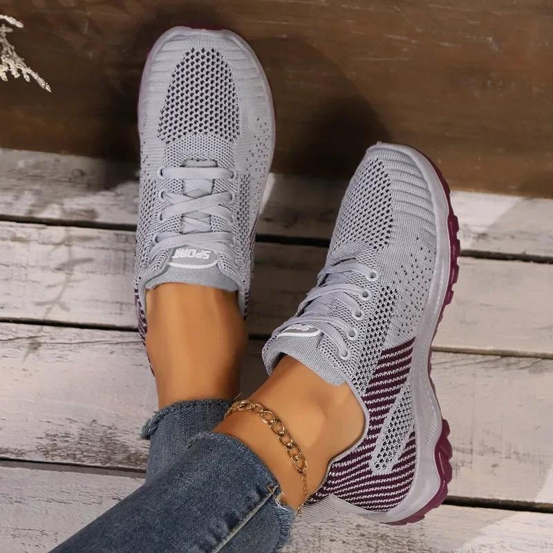 fashion Ladies Shoes 2024 Hot Sale Lace-up Women's Vulcanize Shoes Fashion Color Matching Ladies Casual Shoes New Light Mesh Sneakers