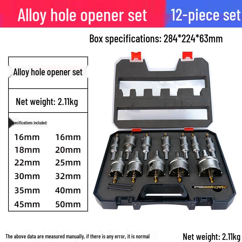 Carbide Stainless Steel Hole Saw Set, 16-Piece for Drilling Metal, Iron, Steel, Aluminum Alloy