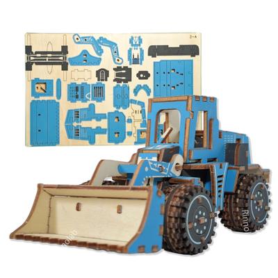 Working Vehicles Series 3D Wooden Puzzle Educational 3D Puzzle Wood Puzzle DIY Assembly Figure Plastic Model Bulldozer Blue Craft Kit Crystal Puzzle