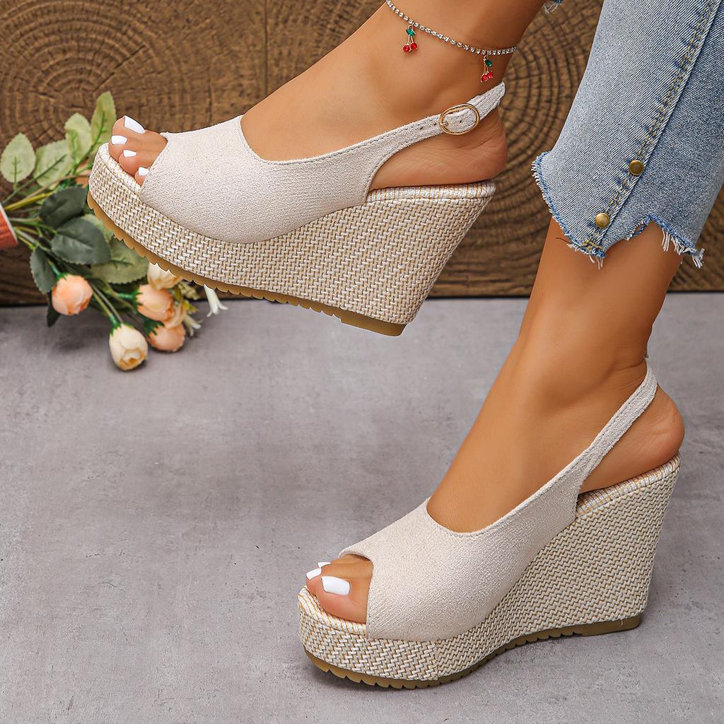 Sandali con zeppa Peep-Toe Europei e Americani Taglie Grandi – Nuovi Sandali Romani con Suola Spessa Estivi per Donna