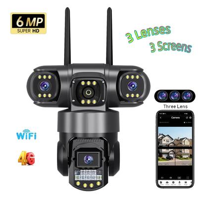 Cameră de supraveghere de exterior de înaltă definiție tip glonț, cu trei obiective și trei ecrane, cameră de monitorizare cu rețea wireless