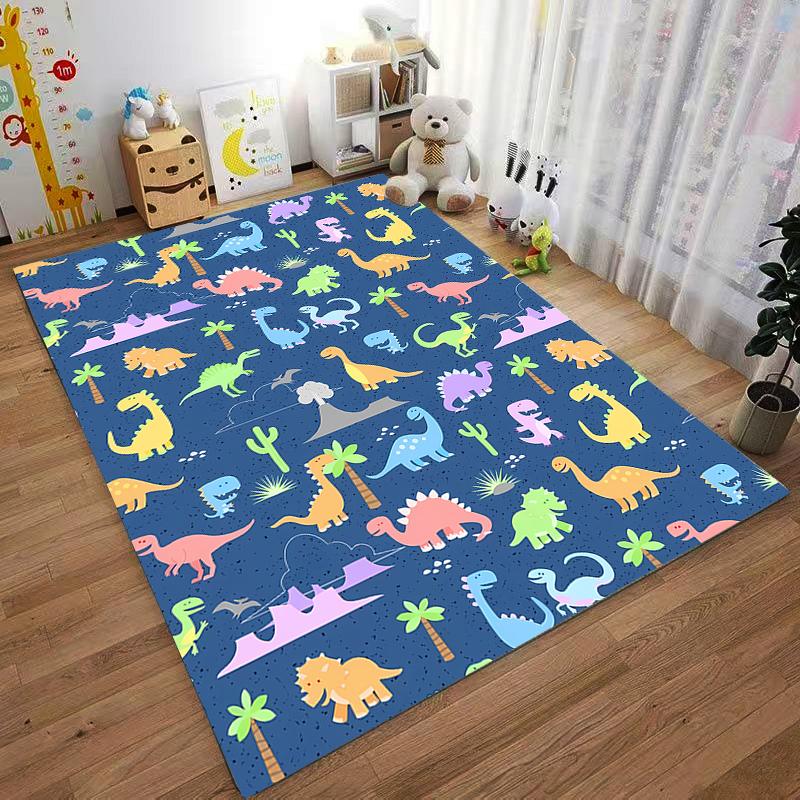Kids Dinosaur Pattern Carpet with Colorful Animals and Blue Background Suitable for use as an anti-slip for living room bedroom sofas