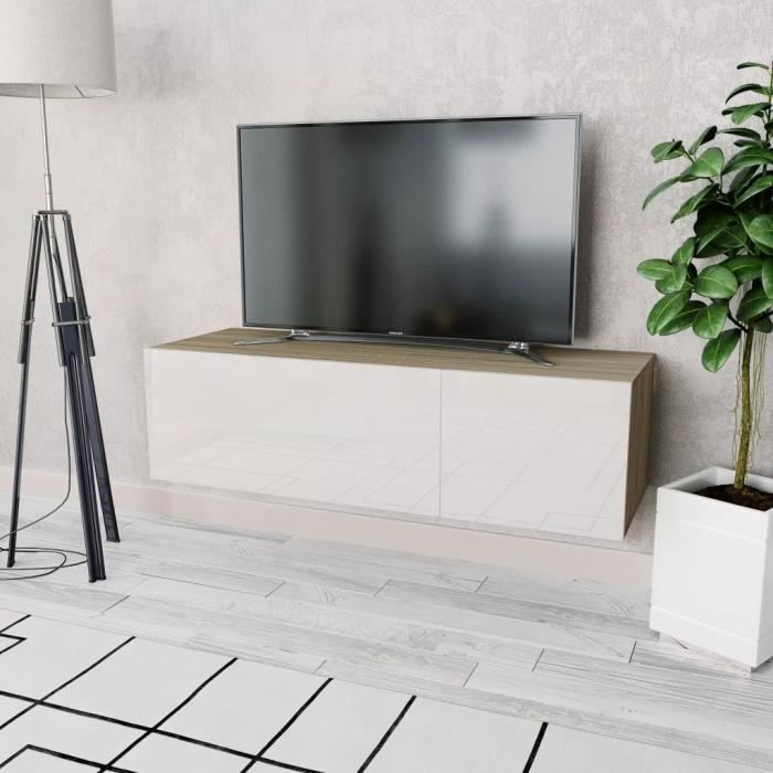 Meuble TV - vidaXL - 120x40x34cm - Chêne et blanc - Design contemporain - 2 compartiments