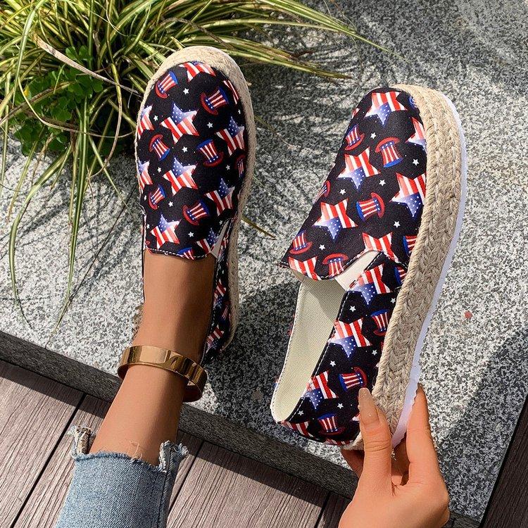 Large size casual single shoes new pattern linen platform versatile lazy shoes Tea