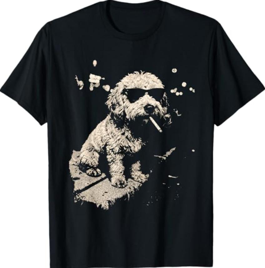 Funny Dog Smoking Goldendoodle Cigarette Cool Dog Design T-Shirt XL