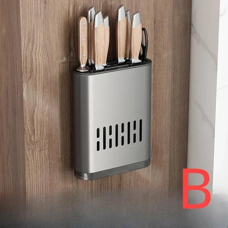 Kitchen Storage Chopsticks Tube Rack Wall-mounted Hanging Punch-free Drain Aluminium Chopsticks Cage Storage Kitchen Organizer