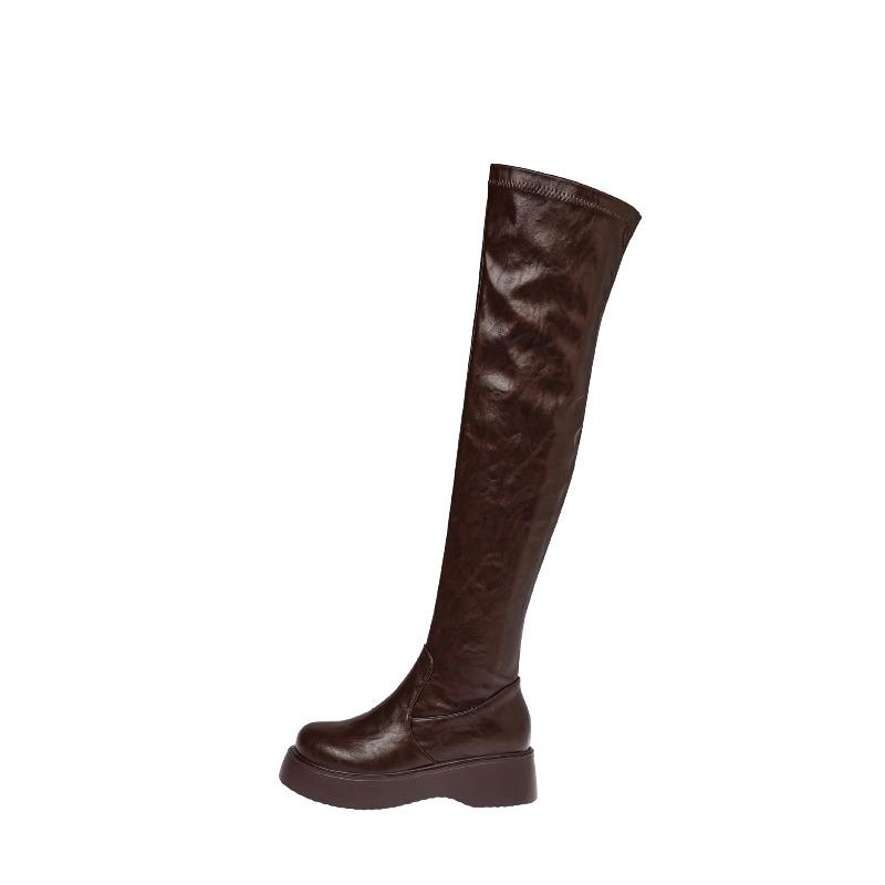 New Elastic Thin Round Head Waterproof Platform Thick-soled Over-the-knee Long Boots Women's Long Boots Thick Leg High Boots