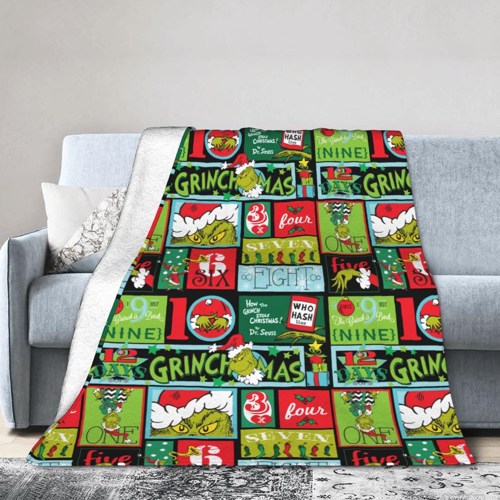 Christmas-S-Green-S-Grinch Blanket Coral Fleece Plush Spring Autumn Portable Soft Throw Blanket for Bed Office Bedspread
