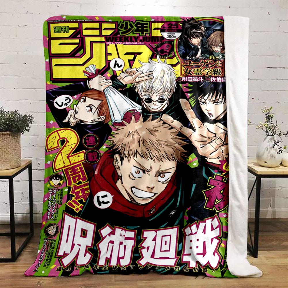 Artistic Jujutsu Kaisen Weekly Jump Cover Multicolor Throw Blanket, Ultra Cozy Blanket for Everyday Use, Cozy Fleece Throw for Family Nights