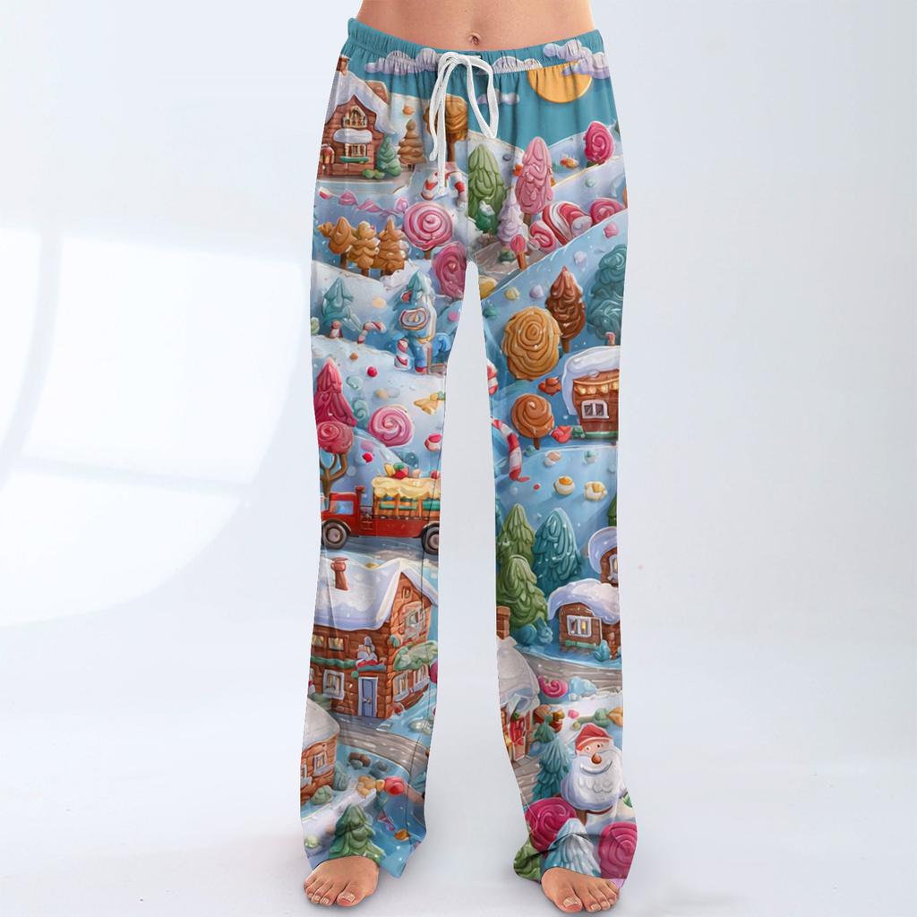 Women's Casual Fashion Christmas Printed Trousers Plush Casual Pants