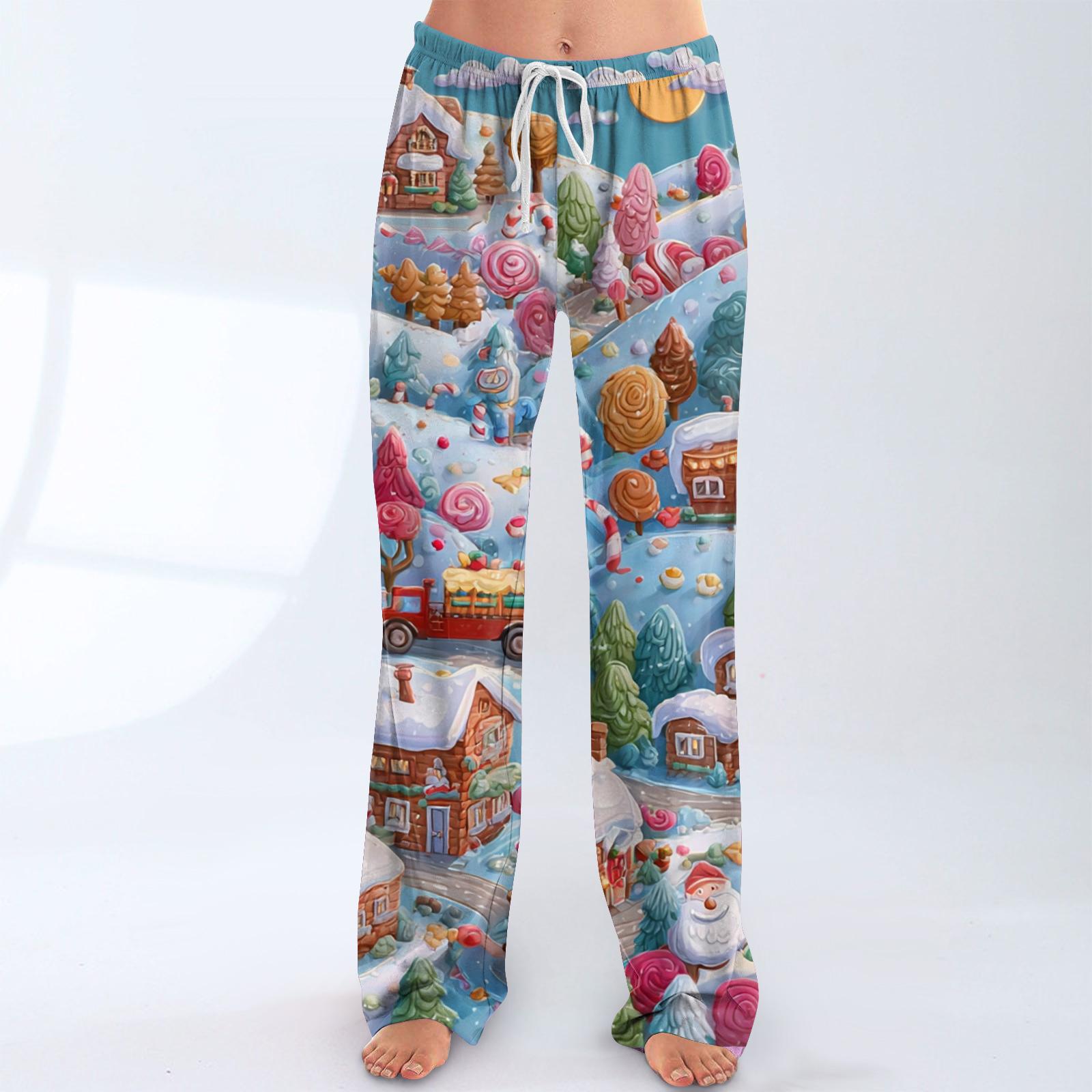 

Женские повседневные модные брюки с рождественским принтом, плюшевые повседневные брюки XXL циан
