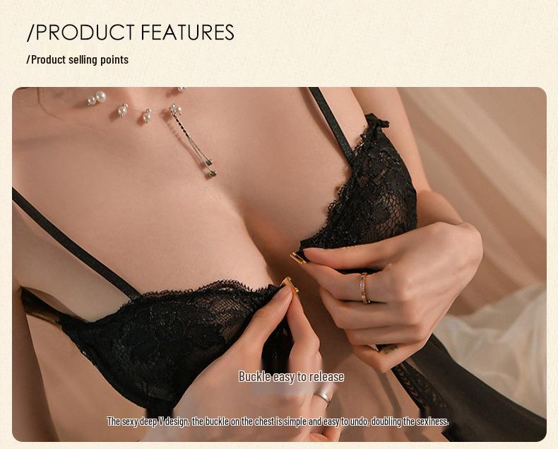 Golden Night Lingerie: Sexy Lace Push-Up Nightgown with Front Split