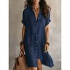 QICED Fashion Summer Spring Solid Color Print Short Sleeve POLO Neck Casual Dresses