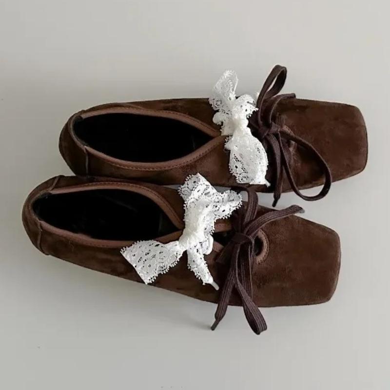 

Fashion French Style Low Heel Mary Jane Shoes for Women Fashion Faux Suede Lolita Square Toe Lace Up Chunky Heel Casual Designer Shoes 35 коричневый