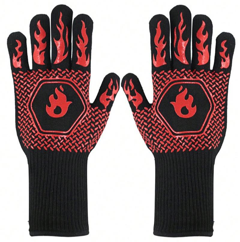 High Temperature Resistant BBQ Gloves, Heat Insulation Fireplace Grilling Gloves, Anti-scald Oven Glove for Ktichen Baking Grill