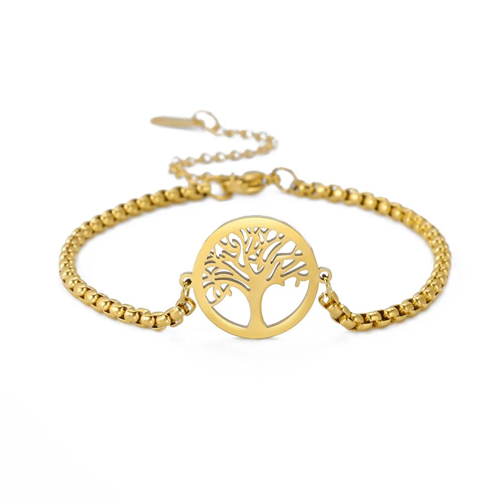 Vintage Lebensbaum Armband für Männer Frauen Edelstahl Schmuck Hochzeit Party Geschenkbox Kette Talisman Amulett Zubehör
