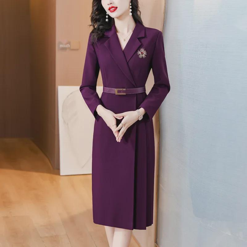 Korean-Style High-End Suit Collar Dress: Elegant Pleated Skirt for Autumn/Winter 2023