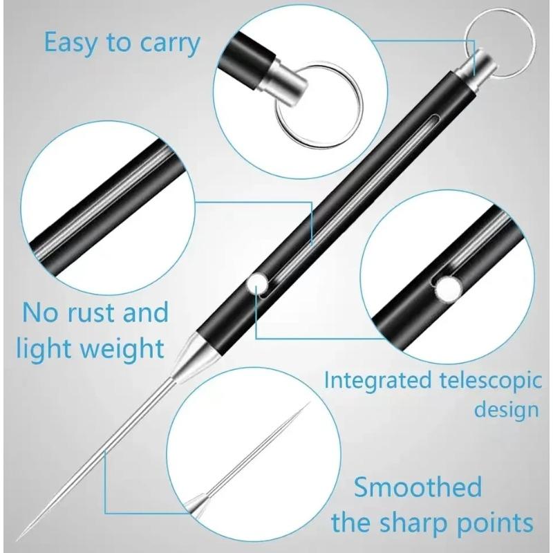 Titanium Alloy Telescopic Toothpick Keychain Pendant Gift Fruit Fork Camping Pocket Toothpick Holder Unpacking Tool