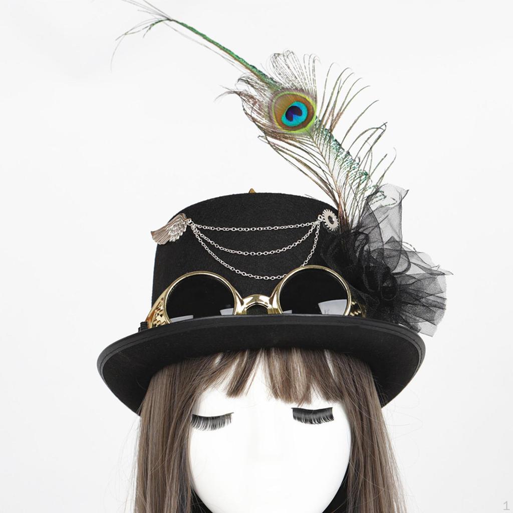 Deluxe Black Steampunk Top Hat с очками 
