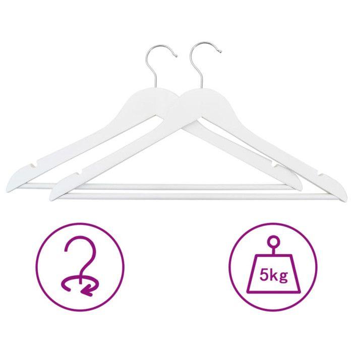 Cintres antidérapants - vidaXL - 20 pcs - Bois dur - Blanc - Crochet rotatif 360°