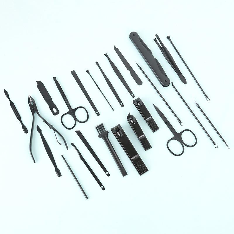 24-Piece Black & Red Manicure Set: Complete Nail Clipper and Beauty Tools Kit