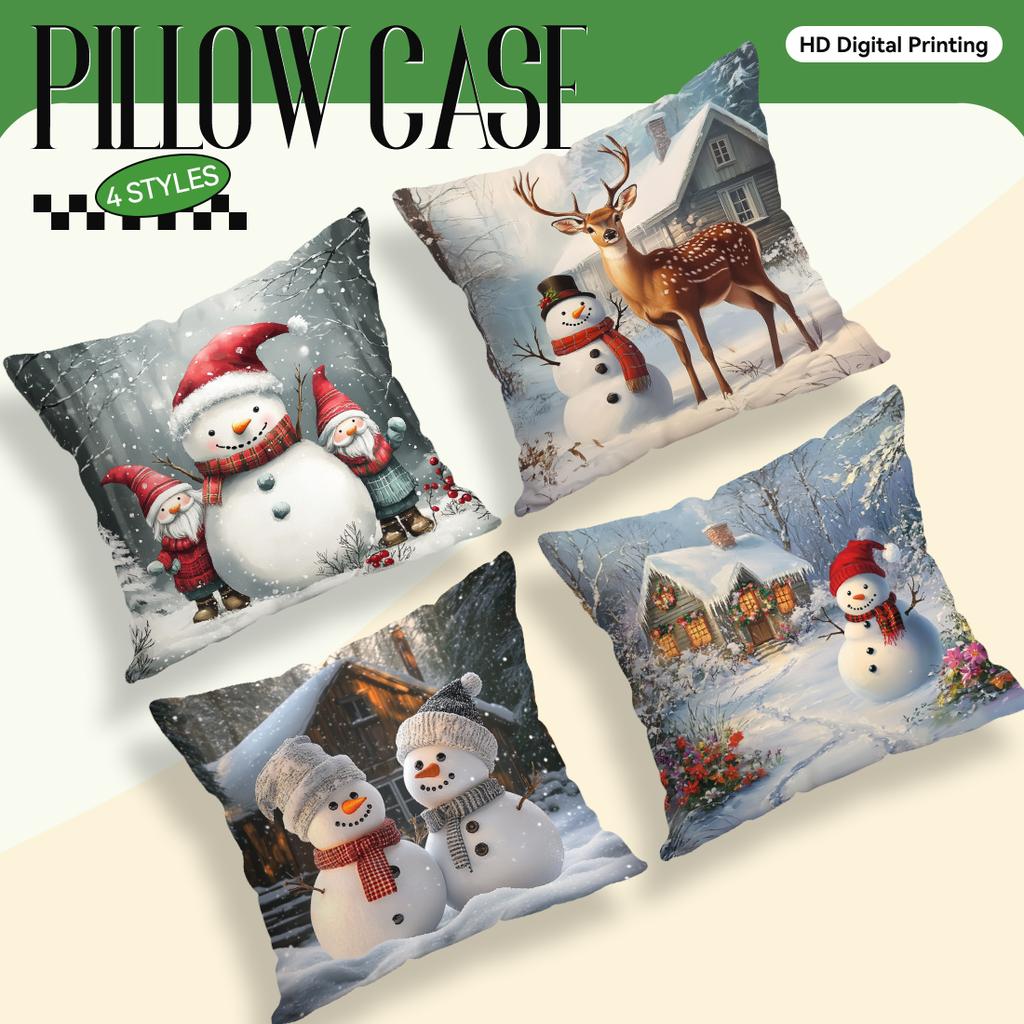 Christmas Snowman Pillowcase Square Bedroom Sofa Cushion Cover 100% Polyester Living Room Soft Cushion Pillowcase Home Decor