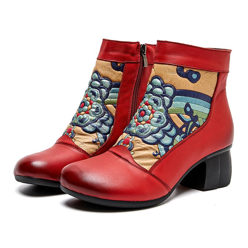 Fashion GKTINOO Autumn Winter Genuine Leather High Heels Ankle Boots For Women Boots Side Zipper Soft Comfortable Cow Leather Botas