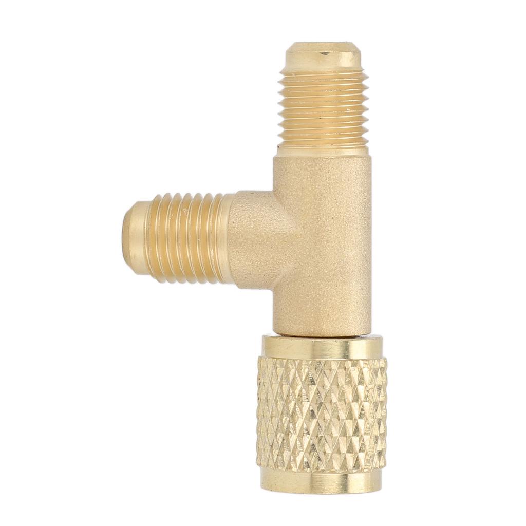 Schnellkupplungs-T-Adapter mit Ventileinsatz aus Messing, 1/4 Zoll SAE, robuste Struktur für R22, R12, R134
